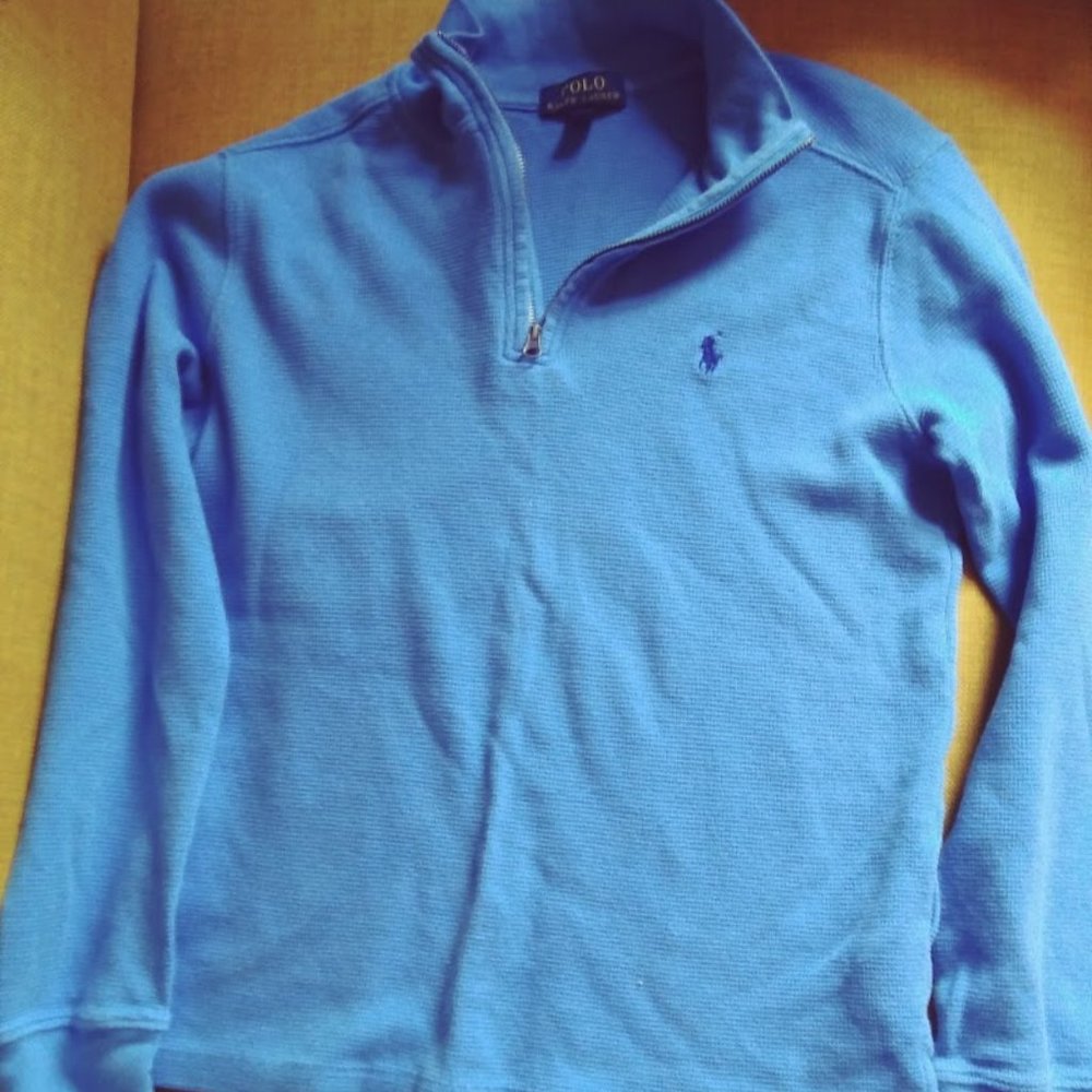 Polo by Ralph Lauren Light Blue Waffle Weave 1/2 Zip Pullover Sz Large